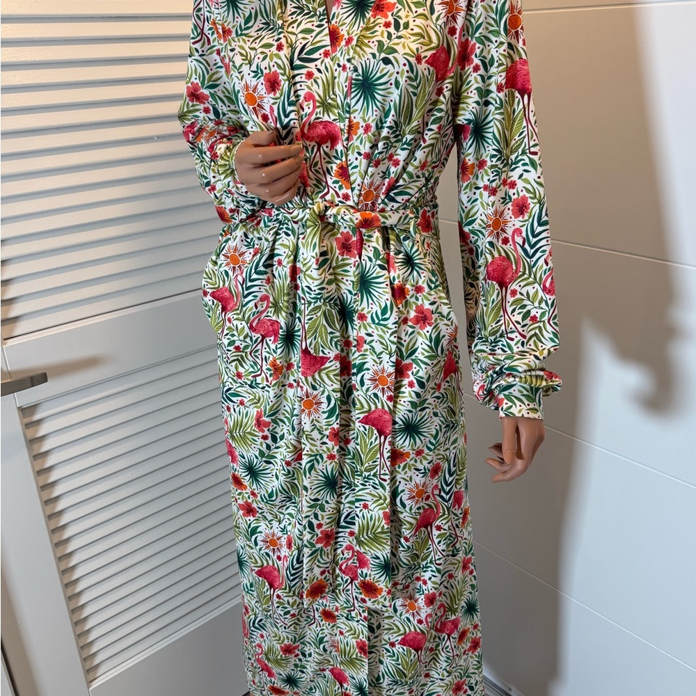 Mason Grey Floral Long banded robe small - Picture 5 of 13